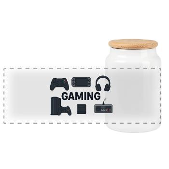 Retro Gaming Silhouetten - Panorama Keksdose mit Holzdeckel - Weiß - Vorne