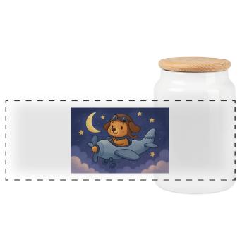 Dog pilot in night flight - Panoramic Cookie Jar with Wooden Lid - white - Front
