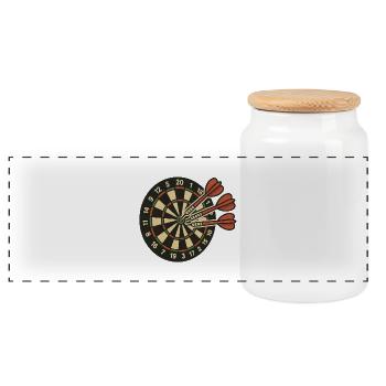 Vintage Dartboard Flair - Panoramic Cookie Jar with Wooden Lid - white - Front