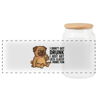 Less Classy More Fun Pup - Panoramic Cookie Jar with Wooden Lid - white - Front
