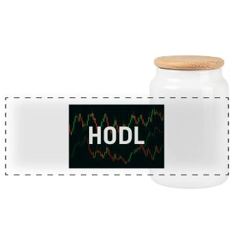 HODL Graphic Motif with Stock Chart - Panoramic Cookie Jar with Wooden Lid - white - Front