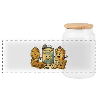 Sweet Condensed Milk Cartoon - Panoramic Cookie Jar with Wooden Lid - white - Front