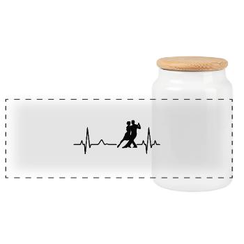Dancing duo in heartbeat tango - Panoramic Cookie Jar with Wooden Lid - white - Front