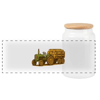 Grüner Traktor mit Holzbett - Panorama Keksdose mit Holzdeckel - Weiß - Vorne