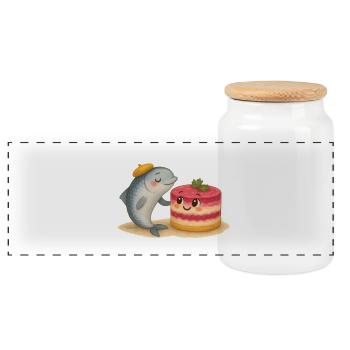 Herring meets Schuba - Panoramic Cookie Jar with Wooden Lid - white - Front