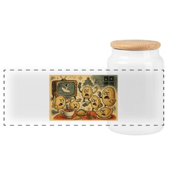 Rebellion on TV evening - Panoramic Cookie Jar with Wooden Lid - white - Front