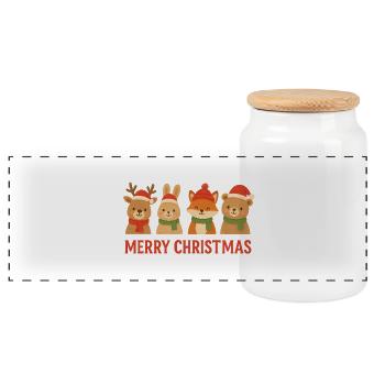 Texte des Amis Animaux de Noël - Boîte à biscuits avec couvercle en bois - blanc - Devant