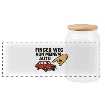 Finger Weg Von Meinem Auto - Panorama Keksdose mit Holzdeckel - Weiß - Vorne