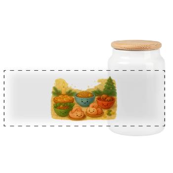 Festive with buckwheat salad and struganina - Panoramic Cookie Jar with Wooden Lid - white - Front