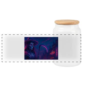 Neon Reaper – Cyberpunk Death - Panoramic Cookie Jar with Wooden Lid - white - Front