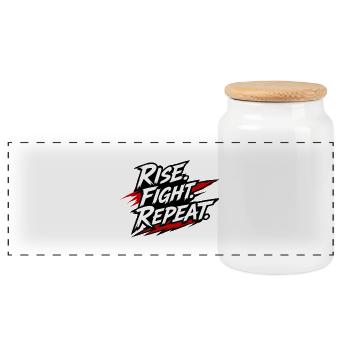 Rise Fight Repeat Fight Slogan Graphic - Panoramic Cookie Jar with Wooden Lid - white - Front