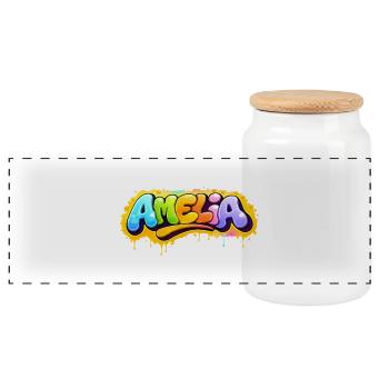 Graffiti Amelia Name Gift Ideal Printable su - Panoramic Cookie Jar with Wooden Lid - white - Front