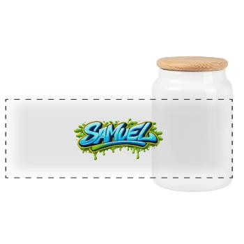 GRAFFITI-NAME SAMUEL FÜR PERFEKTES GESCHENK DRUCKBAR - Panorama Keksdose mit Holzdeckel - Weiß - Vorne