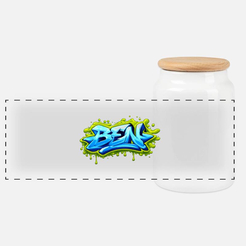 Graffiti BEN Name Gift Ideal Printable on t- - Panoramic Cookie Jar with Wooden Lid - white