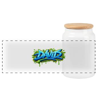 Graffiti name DAVID printable on everything - Panoramic Cookie Jar with Wooden Lid - white - Front