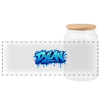 GRAFFITI-NAME DYLAN FÜR PERFEKTES GESCHENK DRUCKBAR - Panorama Keksdose mit Holzdeckel - Weiß - Vorne