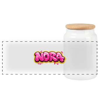 NORA GRAFFITI NAME FÜR PERFEKTES GESCHENK DRUCKBAR - Panorama Keksdose mit Holzdeckel - Weiß - Vorne