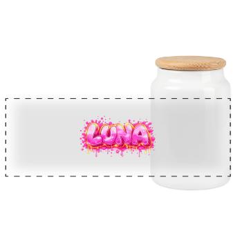LUNA-GRAFFITI-NAME FÜR PERFEKTES GESCHENK DRUCKBAR - Panorama Keksdose mit Holzdeckel - Weiß - Vorne