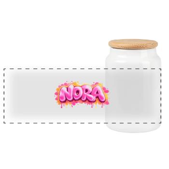 NORA GRAFFITI NAME FÜR PERFEKTES GESCHENK DRUCKBAR AUF C - Panorama Keksdose mit Holzdeckel - Weiß - Vorne