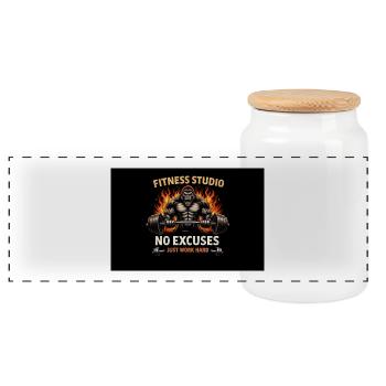 No Excuses Gorilla Lift - Panoramic Cookie Jar with Wooden Lid - white - Front