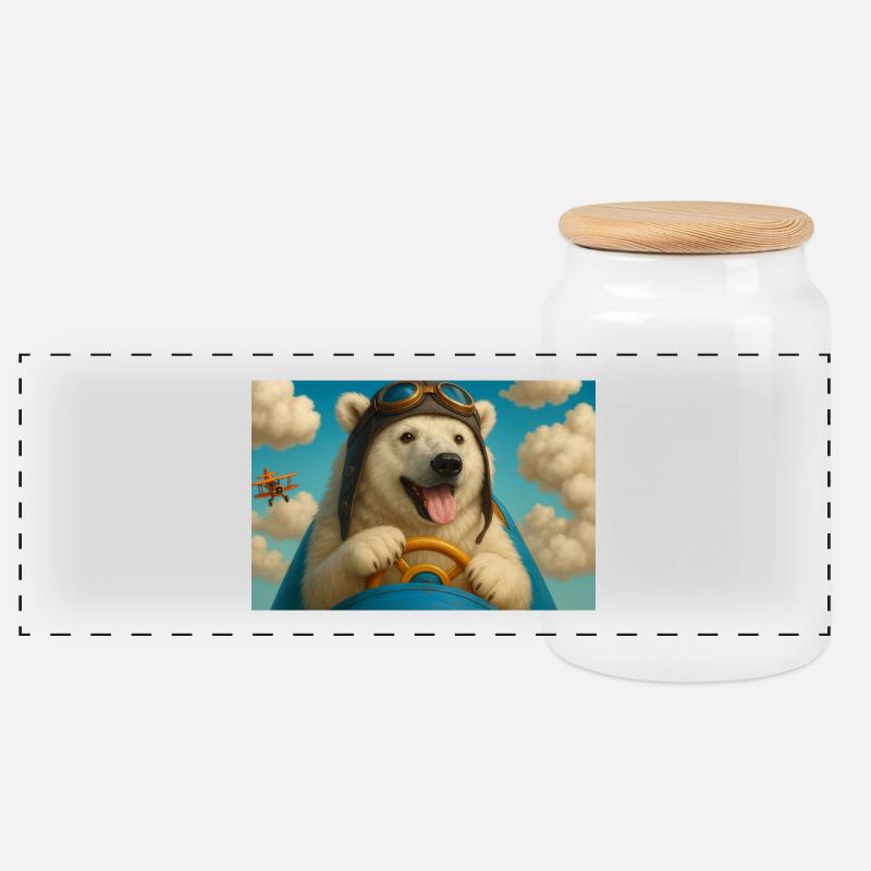 Aviator Dog begibt sich auf ein Abenteuer - Panorama Keksdose mit Holzdeckel - Weiß