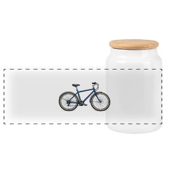 Blue City Bike Silhouette - Panoramic Cookie Jar with Wooden Lid - white - Front