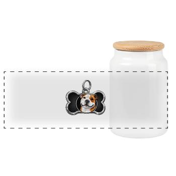 Pendentif en os à motif de chien joyeux - Boîte à biscuits avec couvercle en bois - blanc - Devant