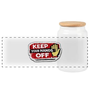 Keep Your Hands Off Respect Boundaries Sticker - Panoramic Cookie Jar with Wooden Lid - white - Front