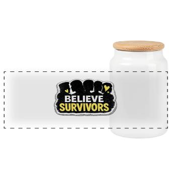 Believe Survivors Feministisches Bewusstseinsaufkleber - Panorama Keksdose mit Holzdeckel - Weiß - Vorne
