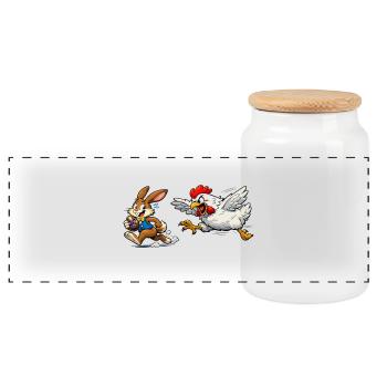 Osterhase und Huhn - Panorama Keksdose mit Holzdeckel - Weiß - Vorne
