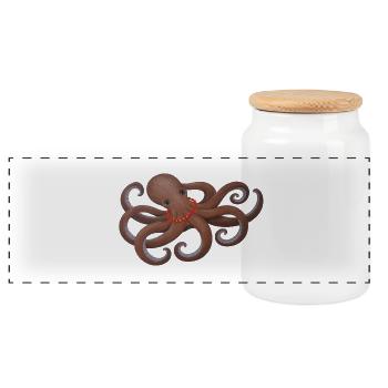 Octopus with red love pearl - Panoramic Cookie Jar with Wooden Lid - white - Front