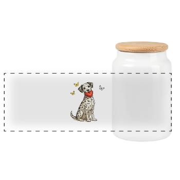 Chiot dalmate au cœur et aux papillons - Boîte à biscuits avec couvercle en bois - blanc - Devant