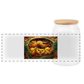 Rocking chick band in suitcase - Panoramic Cookie Jar with Wooden Lid - white - Front