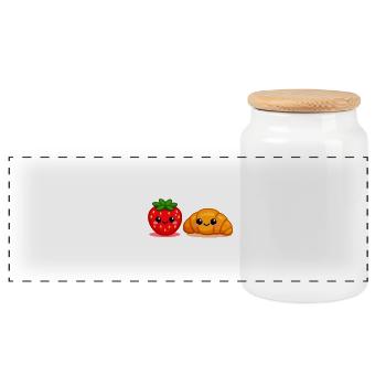 Strawberry Croissant Friends - Panoramic Cookie Jar with Wooden Lid - white - Front
