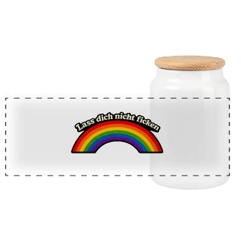 Don't Get Fucked x Rainbow - Panoramic Cookie Jar with Wooden Lid - white - Front