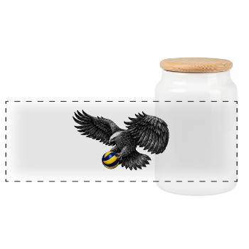 Eagle with volleyball - Panoramic Cookie Jar with Wooden Lid - white - Front