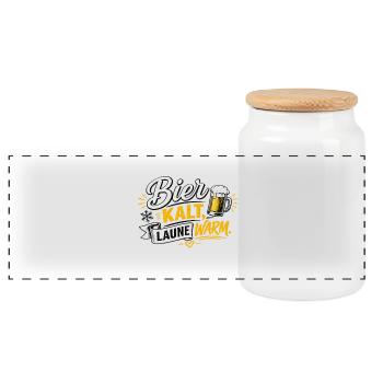 Beer cold, mood warm - Panoramic Cookie Jar with Wooden Lid - white - Front