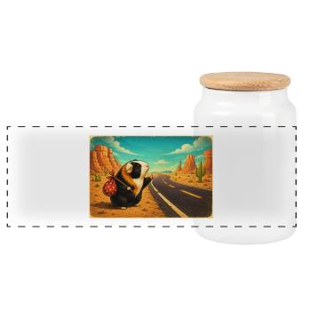 Choupie hitchhiking on desert roads - Panoramic Cookie Jar with Wooden Lid - white - Front