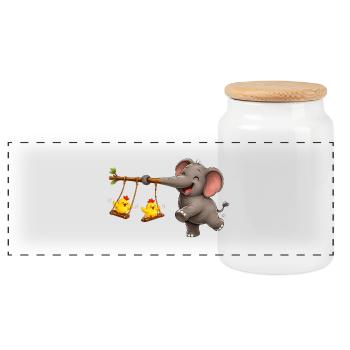 Elephant & Chick Swing Adventure - Panoramic Cookie Jar with Wooden Lid - white - Front