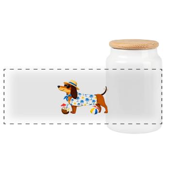 Beach Dachshund Hawaii - Panoramic Cookie Jar with Wooden Lid - white - Front