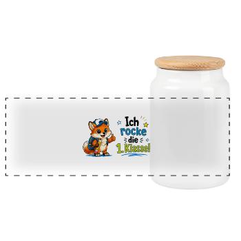 Ich rocke die 1. Klasse Fuchs - Panorama Keksdose mit Holzdeckel - Weiß - Vorne