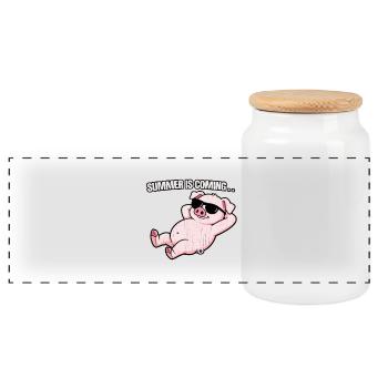 Summer Pig Relax avec des lunettes de soleil - Boîte à biscuits avec couvercle en bois - blanc - Devant
