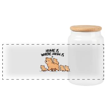 Home Is Where Mom Is – Bear Family - Panoramic Cookie Jar with Wooden Lid - white - Front