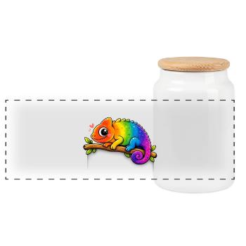 Caméléon arc-en-ciel sur une branche - Boîte à biscuits avec couvercle en bois - blanc - Devant