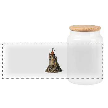 Burgturm am Felsen - Panorama Keksdose mit Holzdeckel - Weiß - Vorne