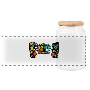 Good Zeiten Good Life Kunst Print - Panorama Keksdose mit Holzdeckel - Weiß - Vorne