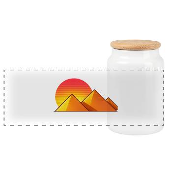 Sonnenuntergang über goldenen Pyramiden - Panorama Keksdose mit Holzdeckel - Weiß - Vorne