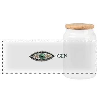 Eye mosaic with emerald pattern Gen - Panoramic Cookie Jar with Wooden Lid - white - Front