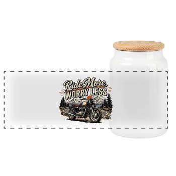 Moto Roulez Plus, Inquiétez-Moins - Boîte à biscuits avec couvercle en bois - blanc - Devant