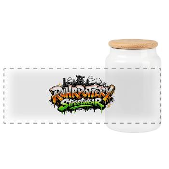 Graffiti Streetwear Spray Font - Panoramic Cookie Jar with Wooden Lid - white - Front